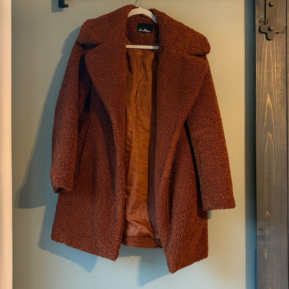 Sam Edelman Chocolate Brown Textured teddy pea coat with button closure size S